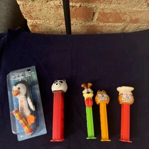 Pez Dispenser Lot Garfield Odie Panda Penguin Plush Keychain